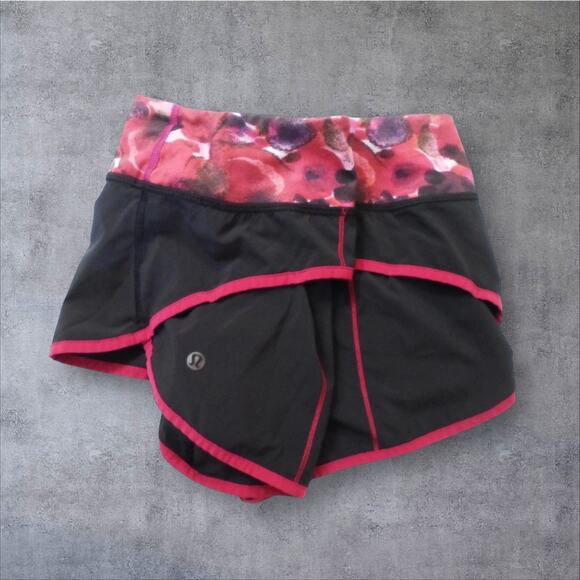 Lululemon Speed Short Black Poppy Petals Womens Sz 6 Running Training Athleisure - Picture 3 of 10